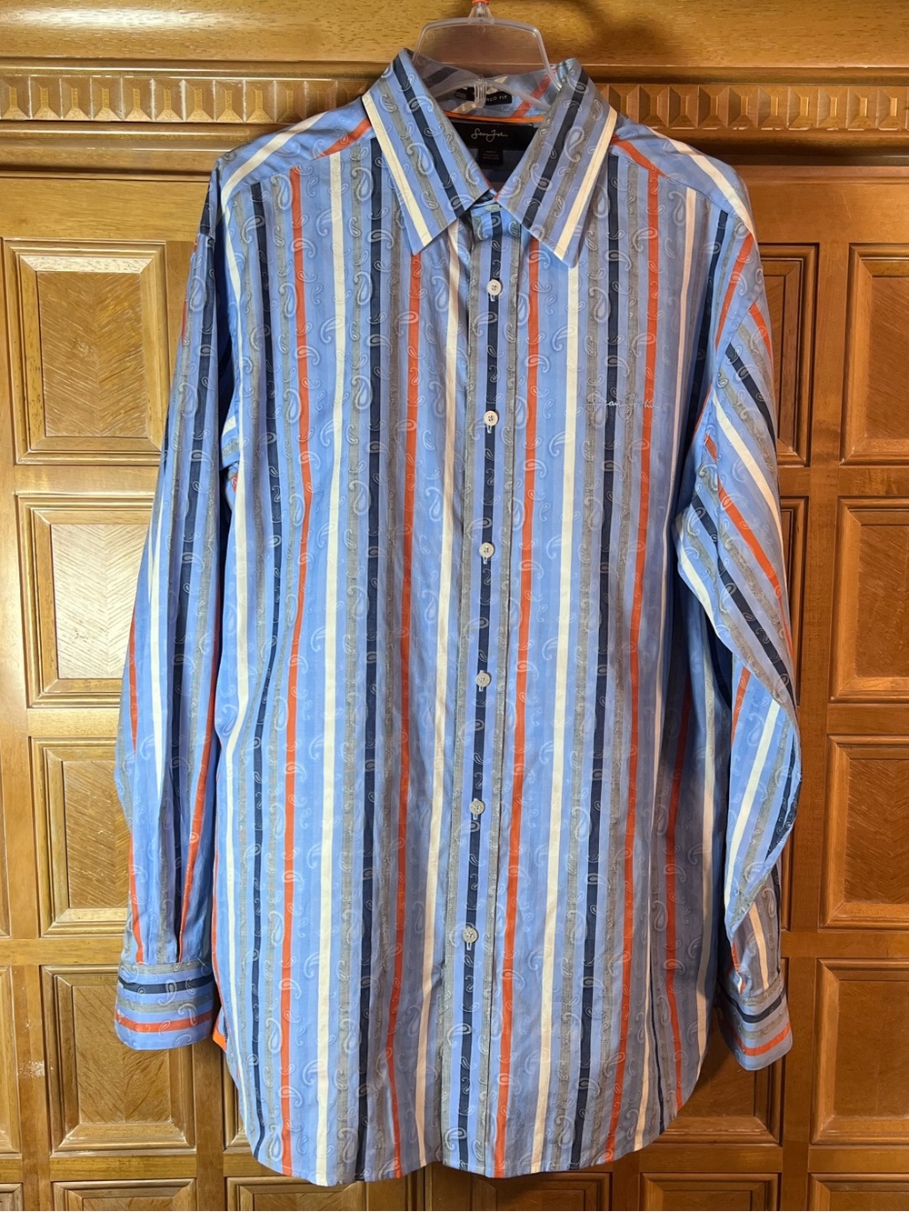 Sean John Men’s XL Tailored Fit Blue Stripe Paisley Jacquard Shirt 100% Cotton